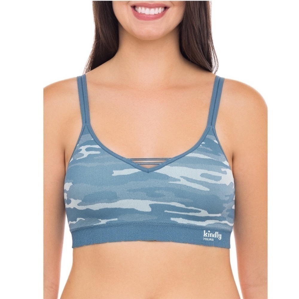 Kindly Yours Reef Blue camouflage caged v-neck bralette size medium